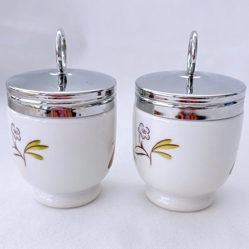 Royal Worcester England Porcelain Egg Coddlers Strawberry Fair Butterfly w/ Lids